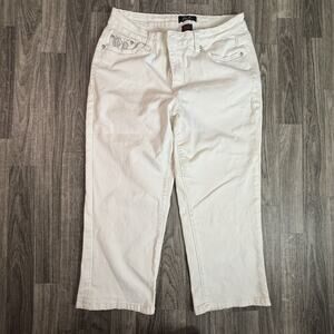 Earl Jean White Embellished Cropped Jeans Women’s Size 12 Floral Rhinestones